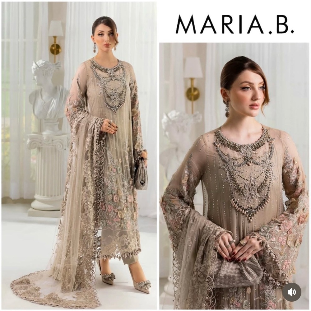 Maria B. Taupe Embroidered Long Sleeve Dress